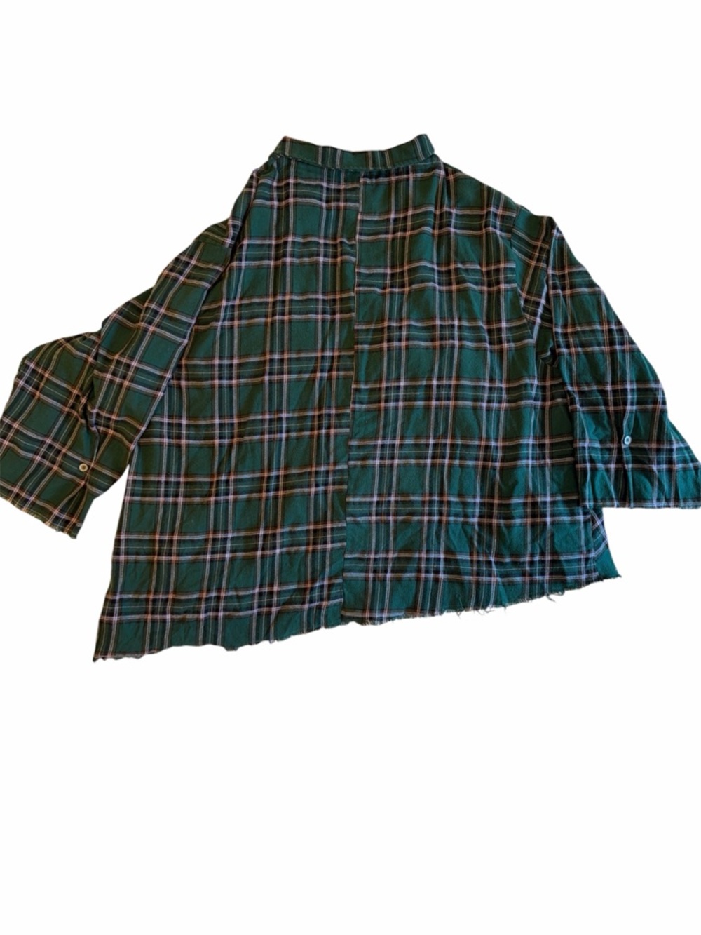 POL Green Plaid Button-Up Very Oversized Distressed Shirt with Red Plaid Pocket - Picture 3 of 4